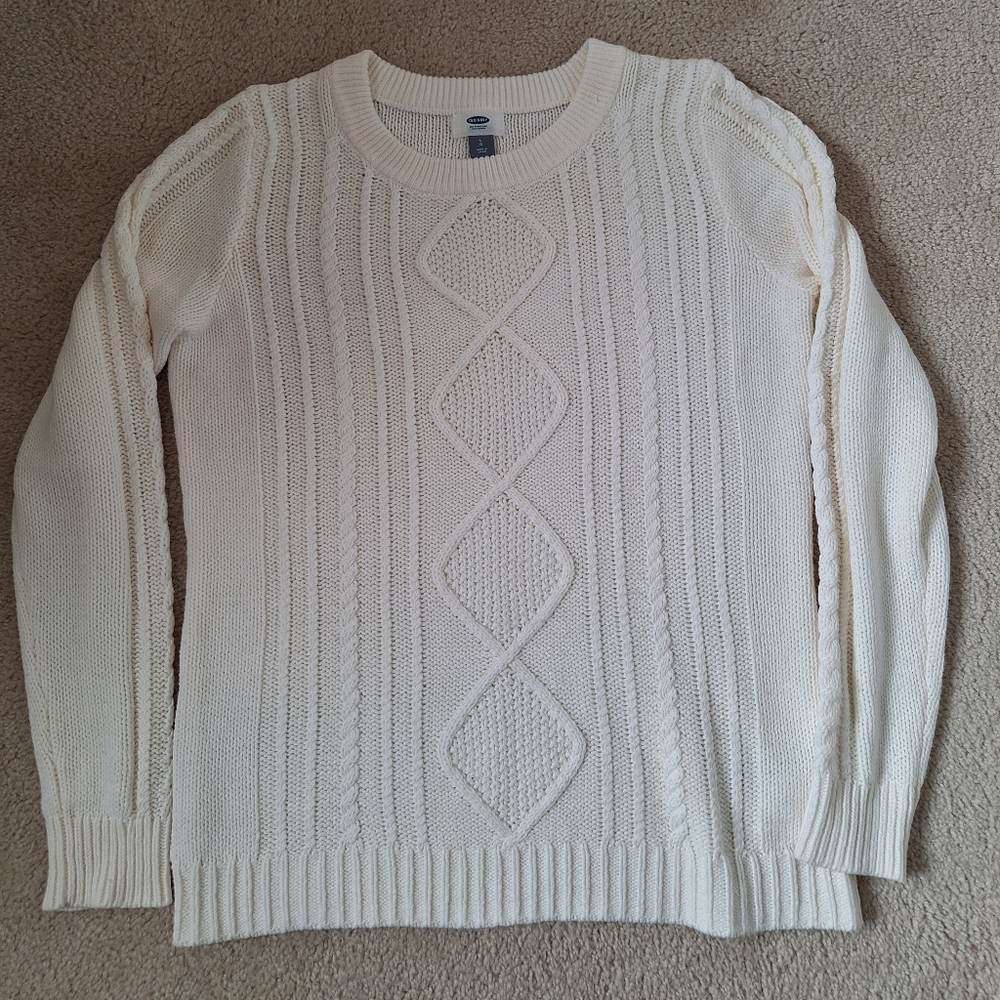 NWOT Old Navy Cream Ivory Cotton Blend Cable Knit Crewneck Sweater Large